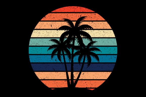 Retro Vintage Sunset Palm Tree Summer