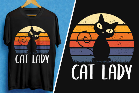 Vintage Retro Cat Lady T-Shirt Design