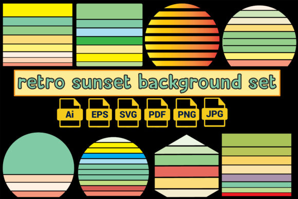 Vintage Retro Sunset Background Set