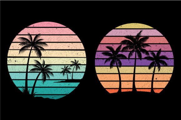 Vintage Retro Sunset Palm Tree Christmas